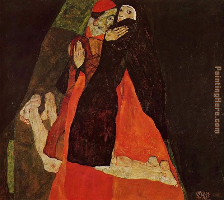 Cardinal and Nun painting - Egon Schiele Cardinal and Nun art painting